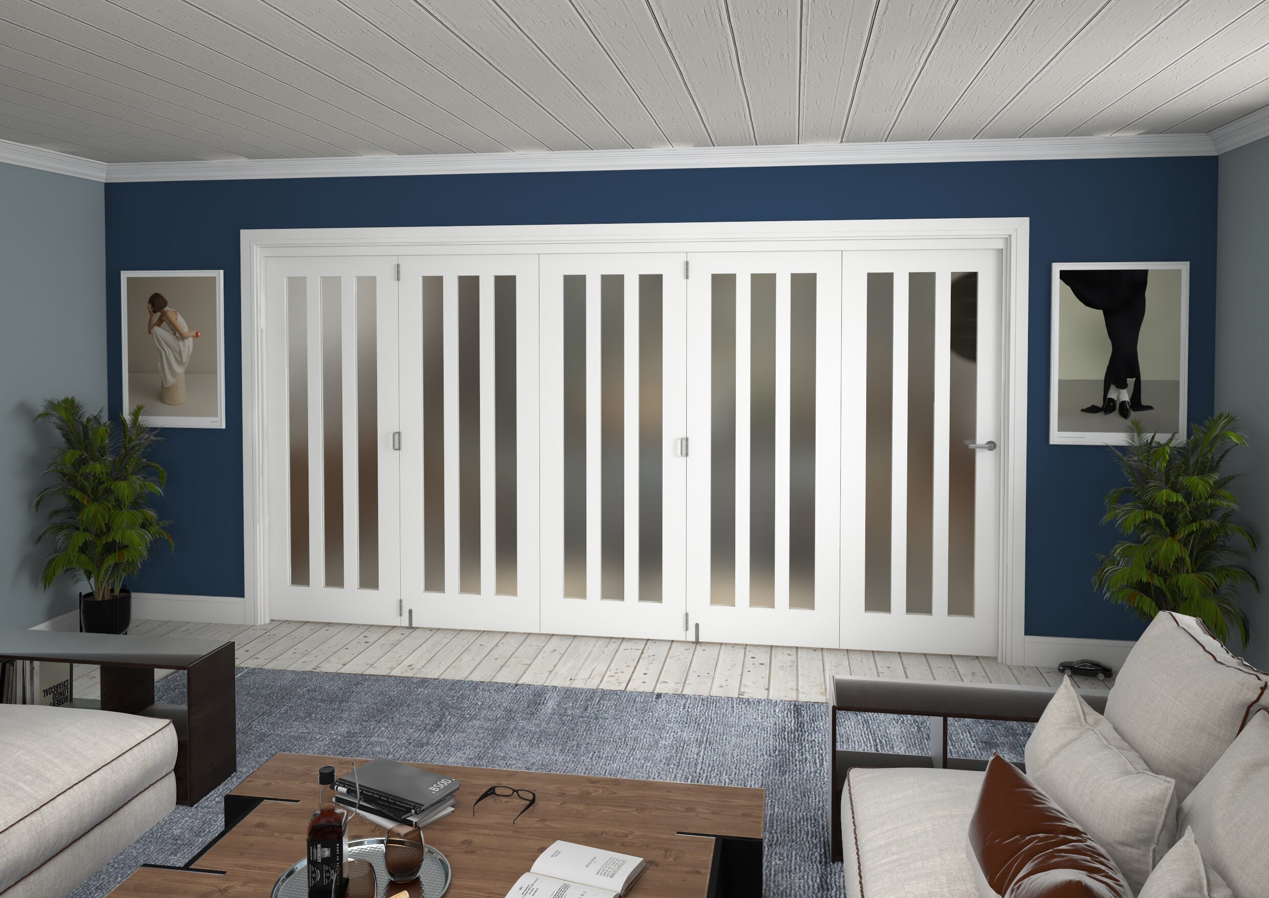 3891x2060x133mm Aston Frosted Glazed White Roomfold Grande (5+0) Image