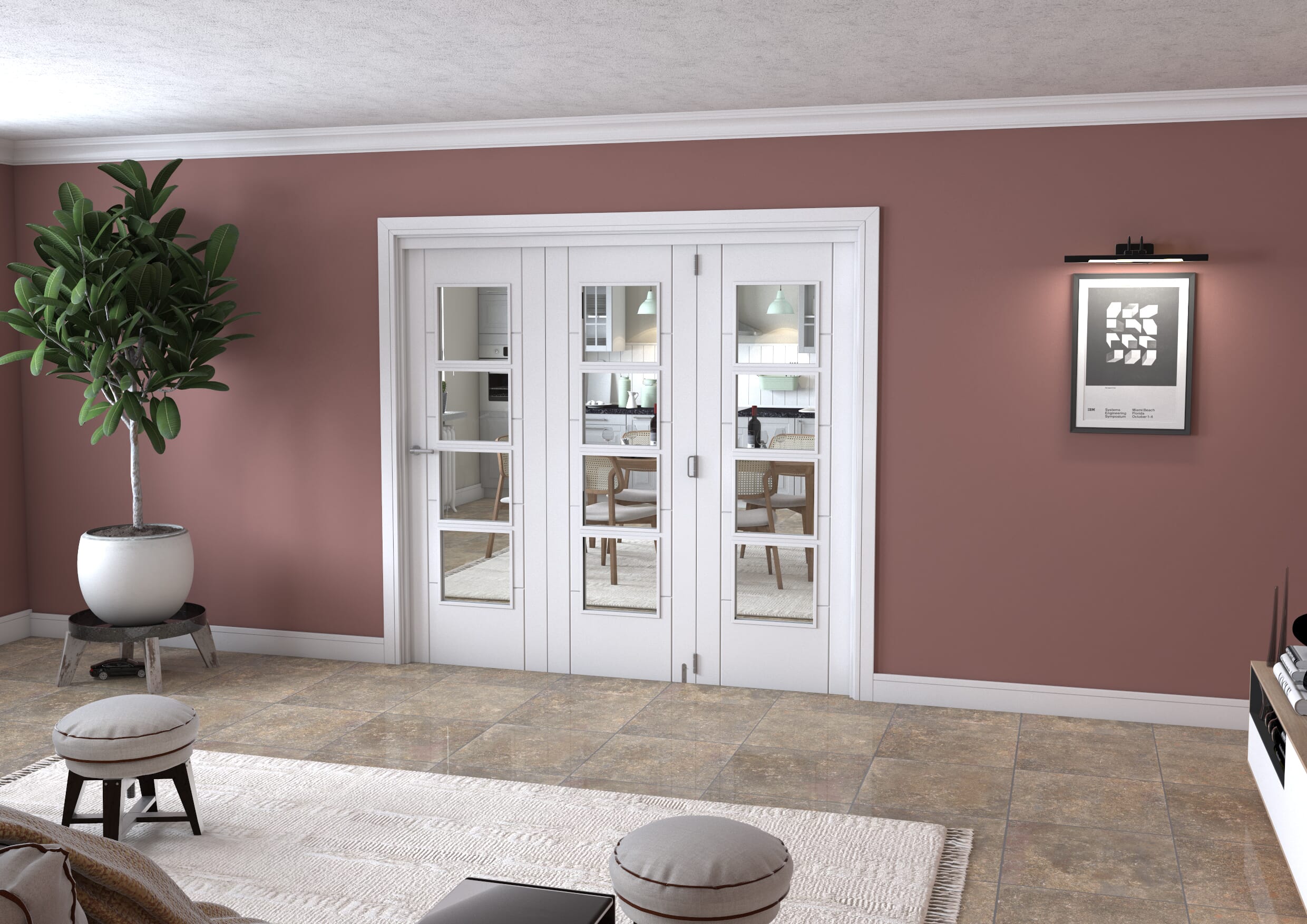 2208x2060x133mm Iseo White 4L Clear Roomfold Grande (3+0)