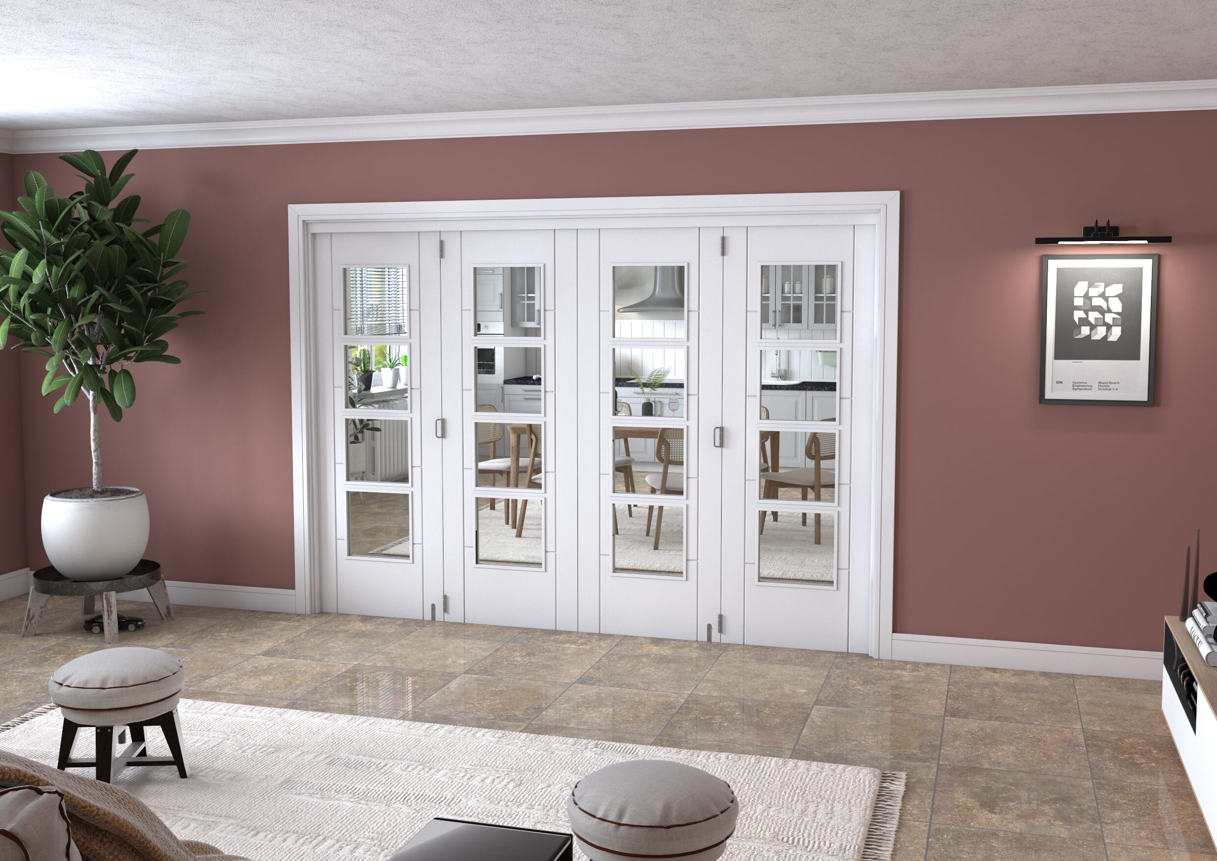 Iseo White 4 Light Clear 4 Door Roomfold Grande (4 + 0 x 711mm Doors)