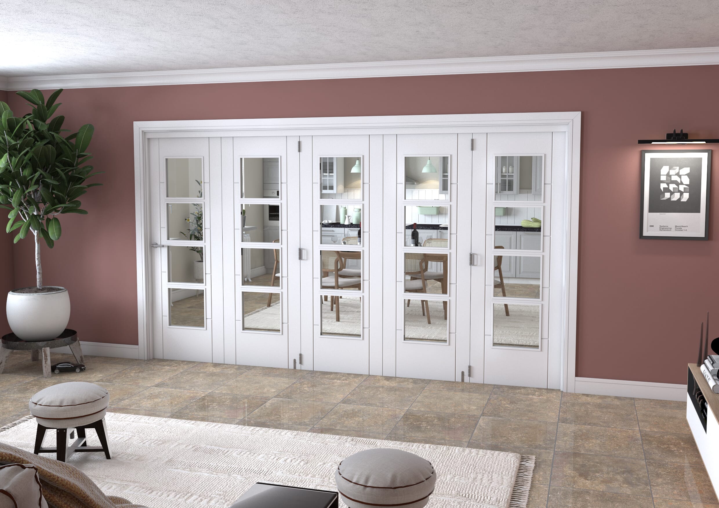 Iseo White 4 Light Clear 5 Door Roomfold Grande (5 + 0 x 711mm Doors)