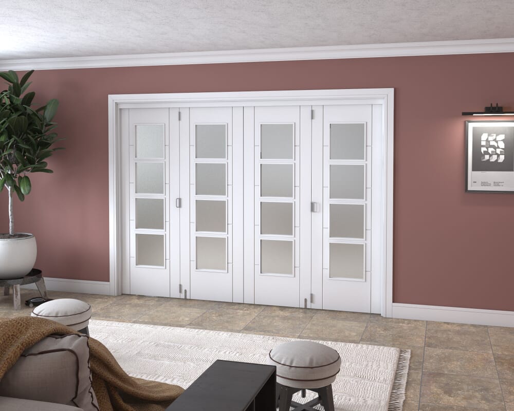 Iseo White 4 Light Frosted 4 Door Roomfold Grande (2 + 2 x 686mm Doors)