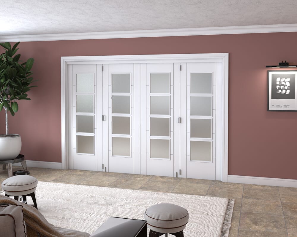 Iseo White 4 Light Frosted 4 Door Roomfold Grande (2 + 2 x 711mm Doors)