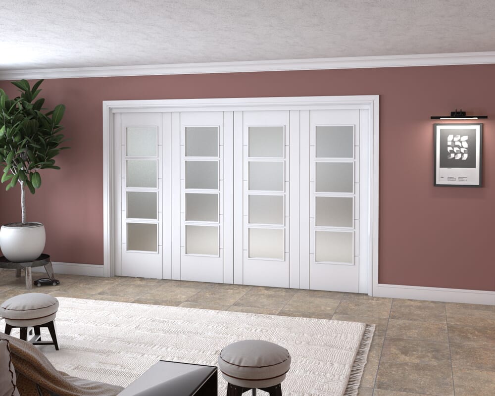 Iseo White 4 Light Frosted 4 Door Roomfold Grande (2 + 2 x 762mm Doors)