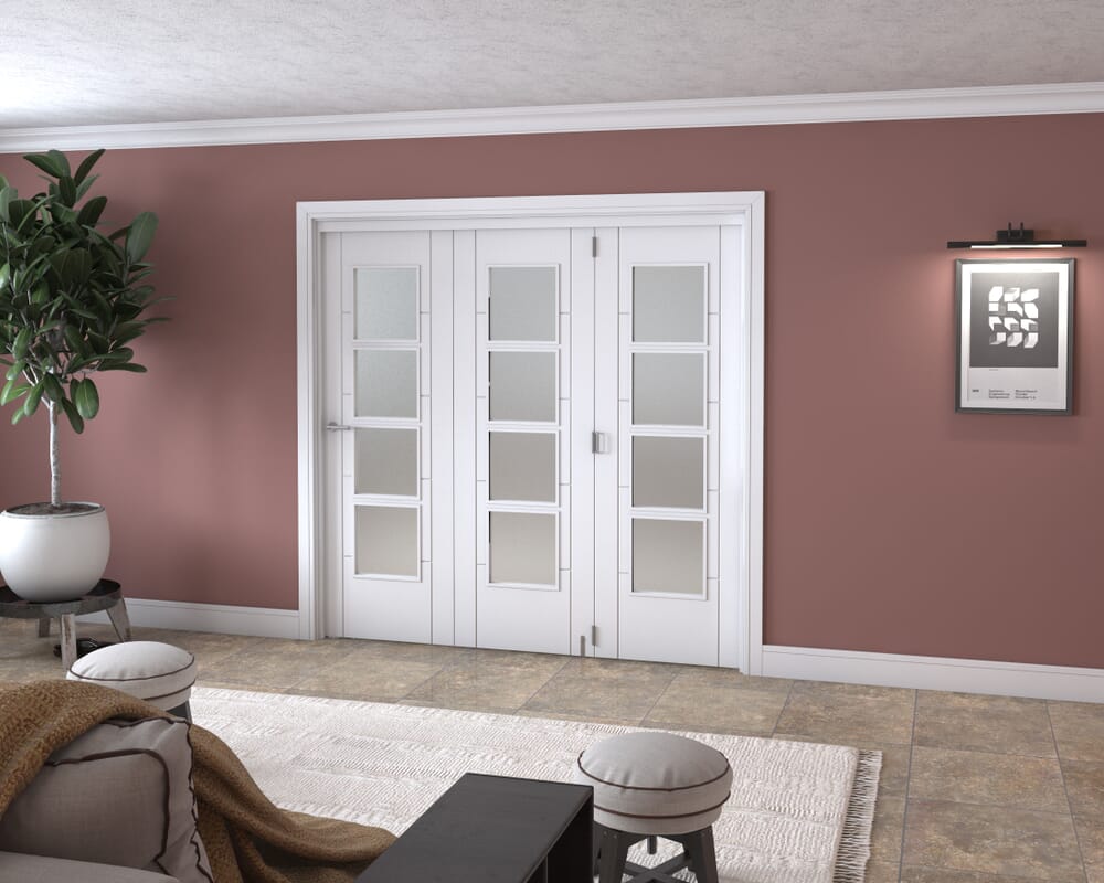 Iseo White 4 Light Frosted 3 Door Roomfold Grande (3 + 0 x 686mm Doors)