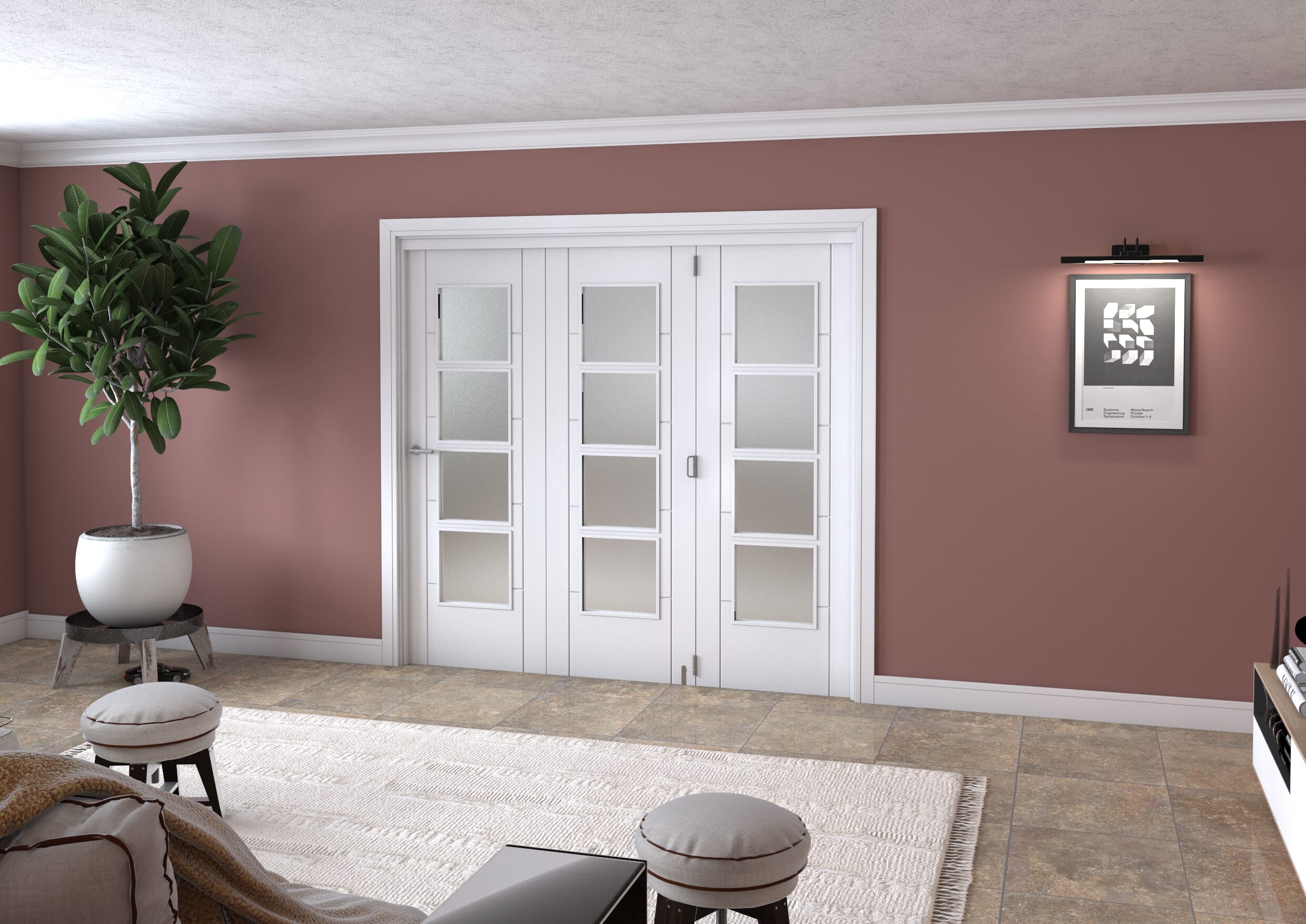 Iseo White 4 Light Frosted 3 Door Roomfold Grande (3 + 0 X 711mm Doors) Image