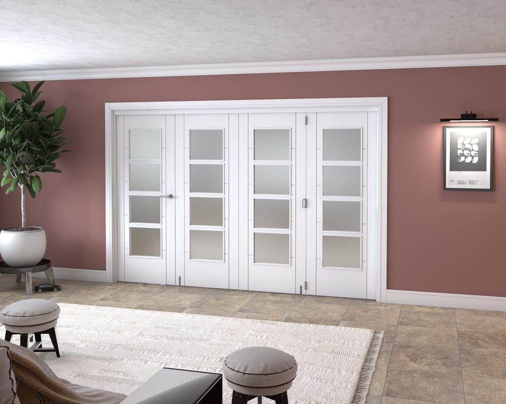 Iseo White 4 Light Frosted 4 Door Roomfold Grande (3 + 1 x 762mm Doors)