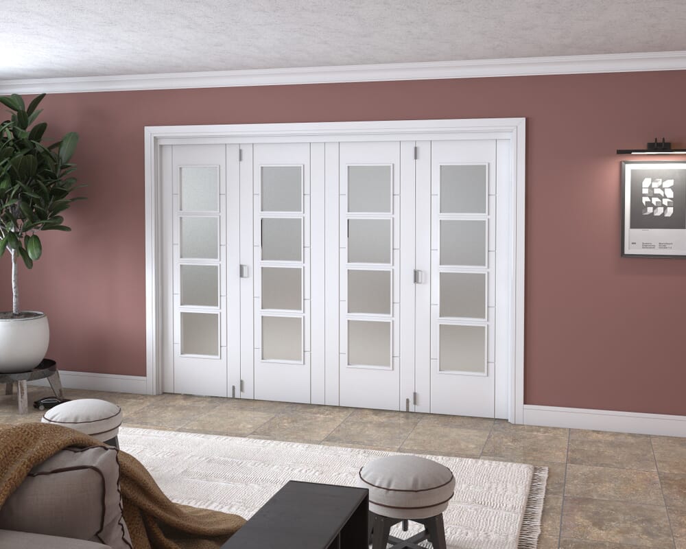 Iseo White 4 Light Frosted 4 Door Roomfold Grande (4 + 0 x 686mm Doors)