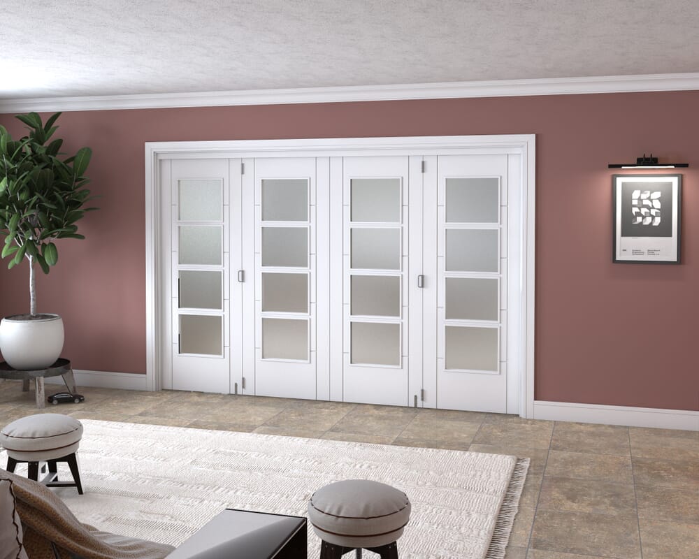 Iseo White 4 Light Frosted 4 Door Roomfold Grande (4 + 0 x 762mm Doors)