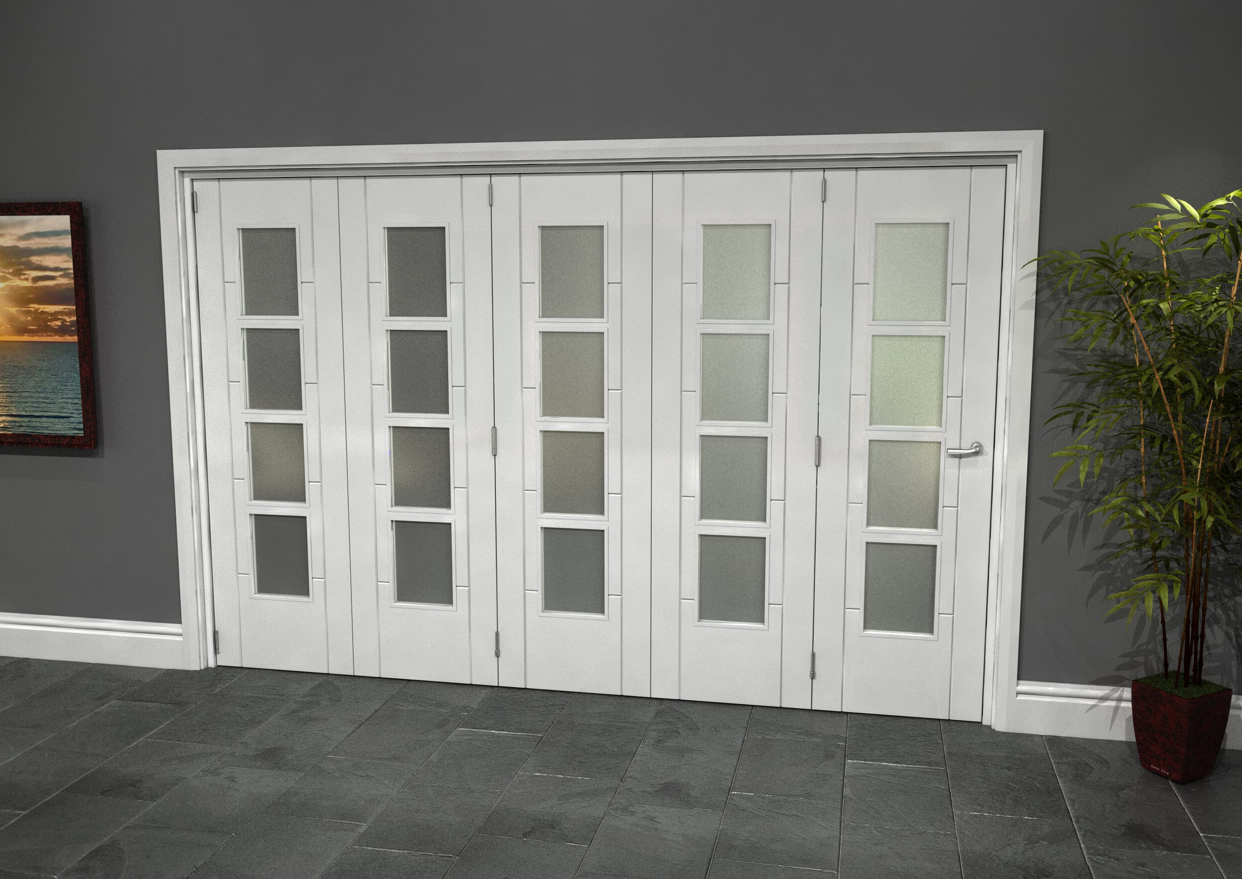 Iseo White 4 Light Frosted 5 Door Roomfold Grande (5 + 0 X 610mm Doors ...