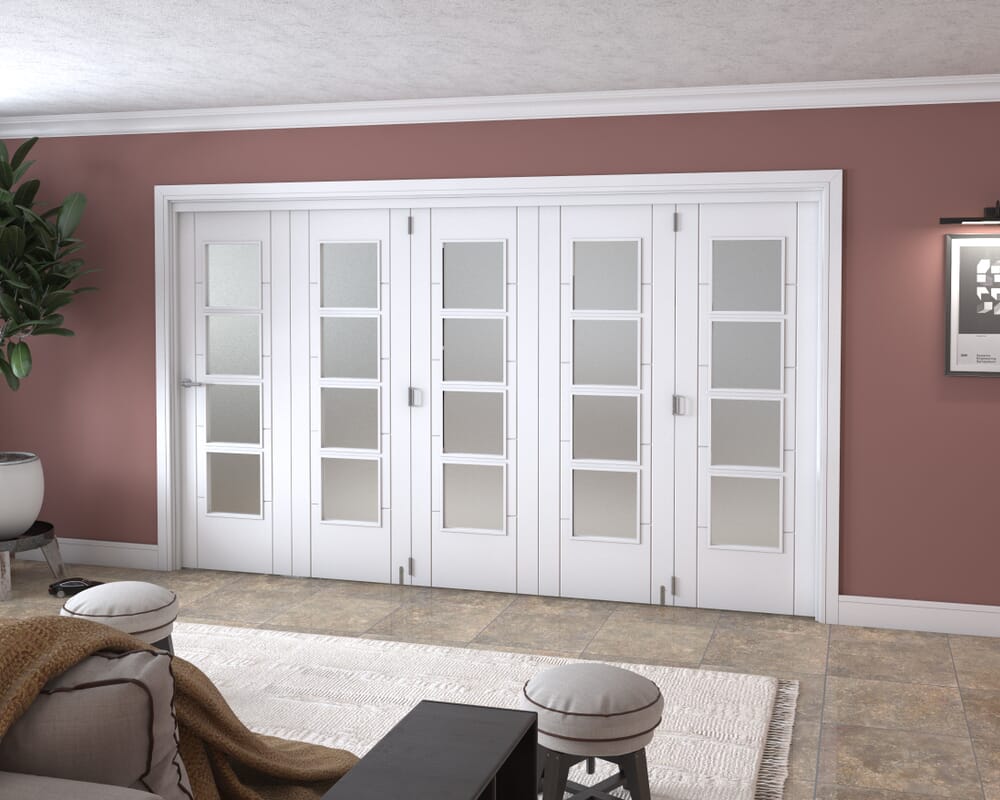 Iseo White 4 Light Frosted 5 Door Roomfold Grande (5 + 0 x 686mm Doors)
