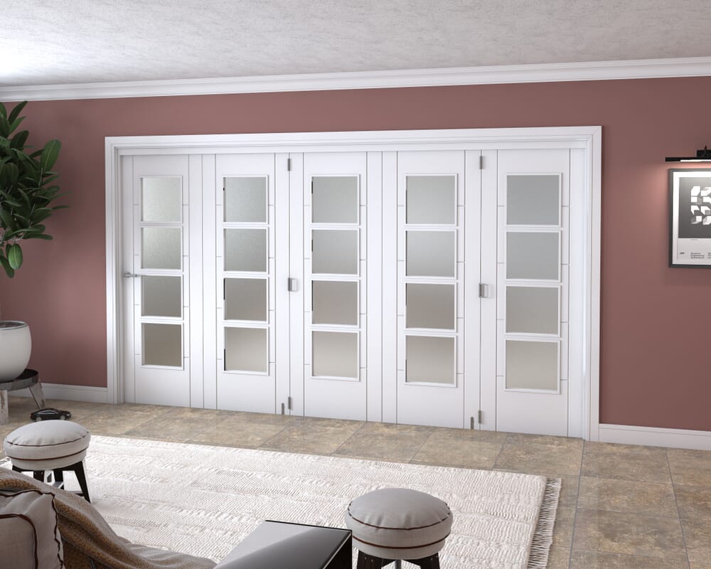 Iseo White 4 Light Frosted 5 Door Roomfold Grande (5 + 0 x 711mm Doors)