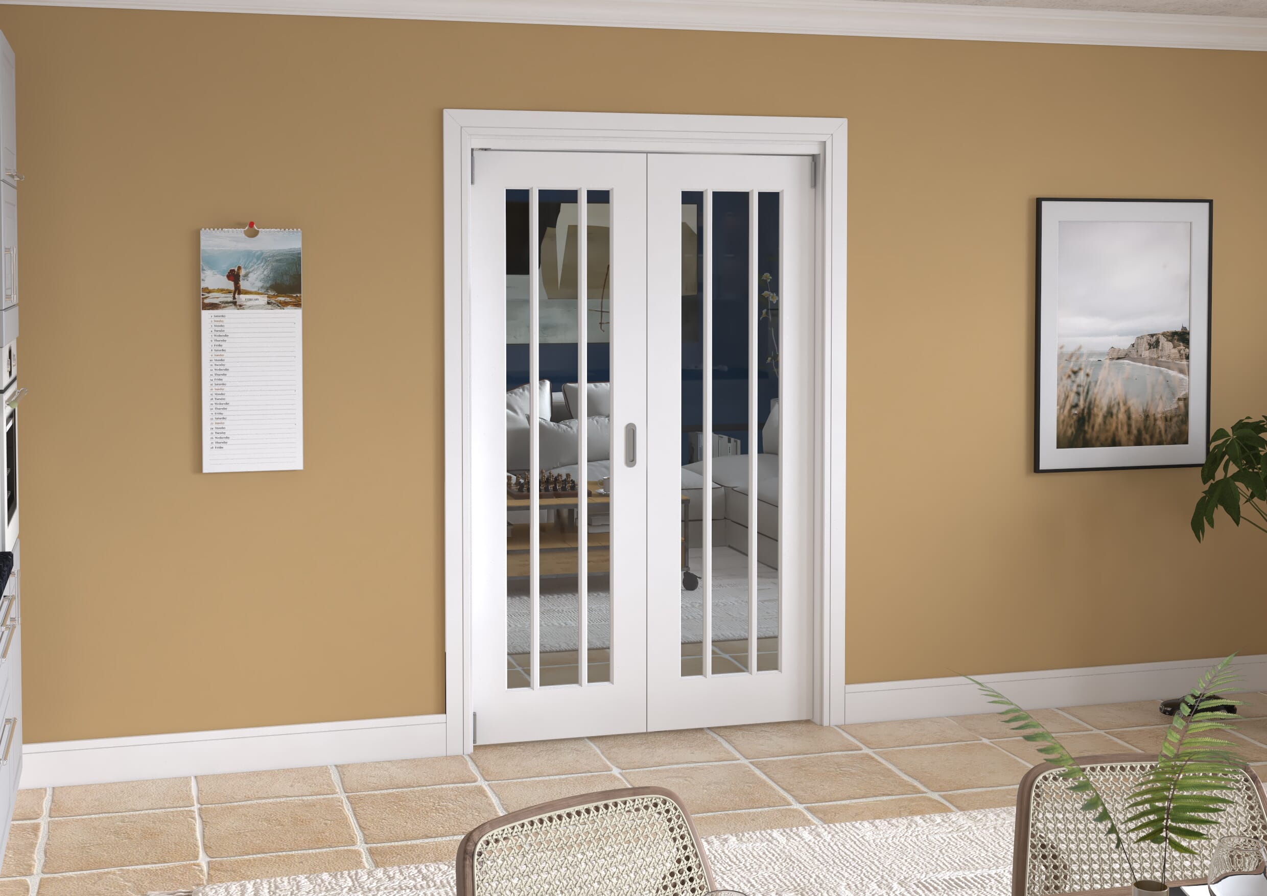 1295x2060x133mm Lincoln Clear Glazed White Roomfold Grande (2+0) Image