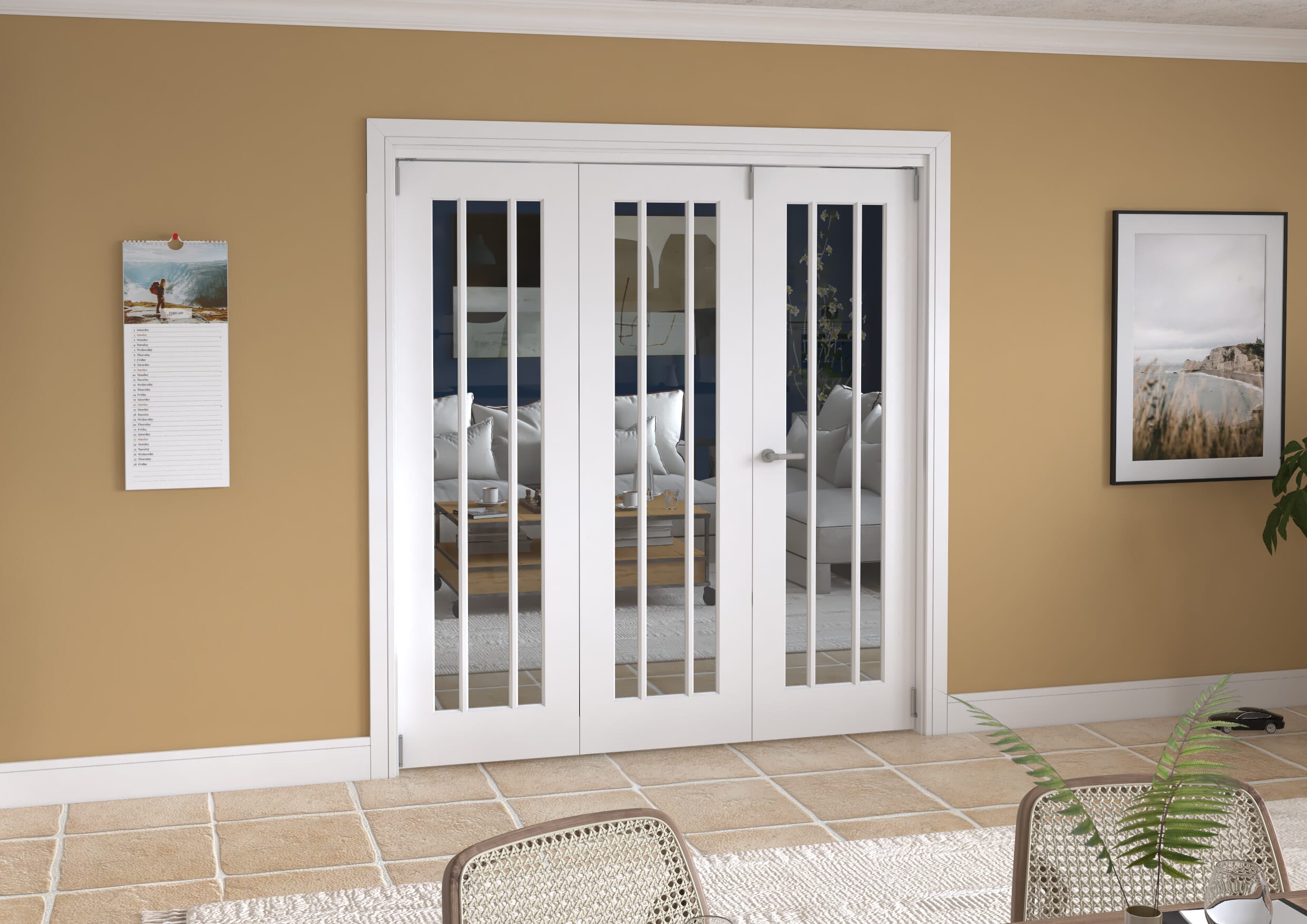 1915x2060x133mm Lincoln Clear Glazed White Roomfold Grande (2+1) Image
