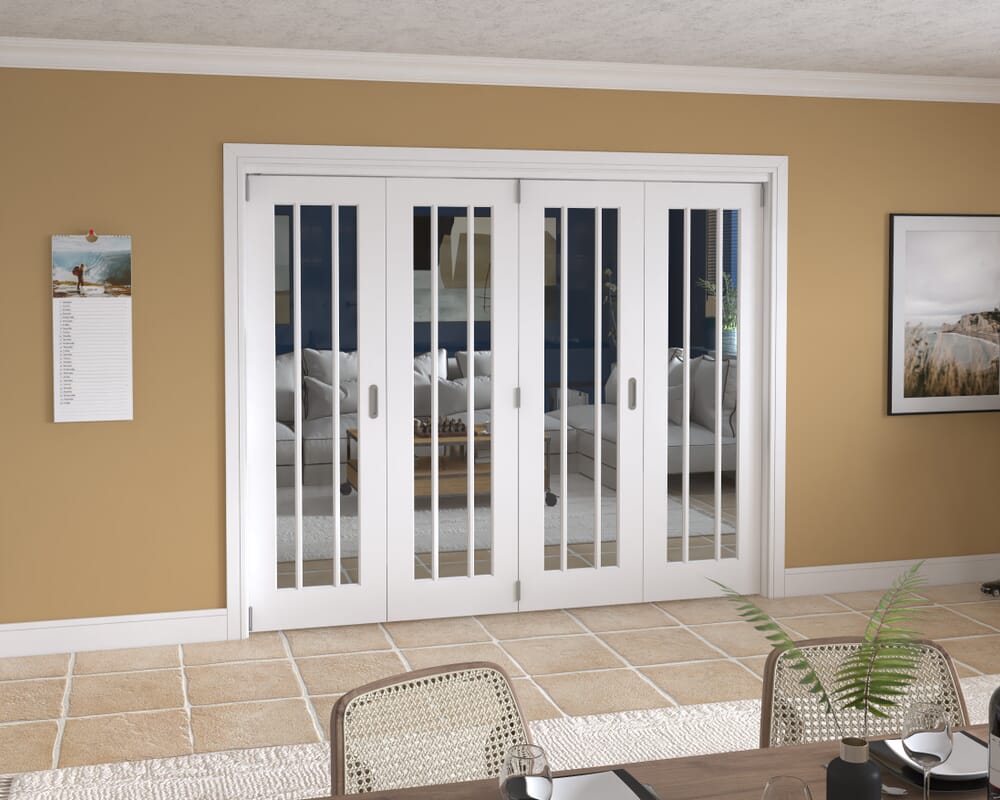 2521x2060x133mm Lincoln Clear Glazed White Roomfold Grande (4+0)