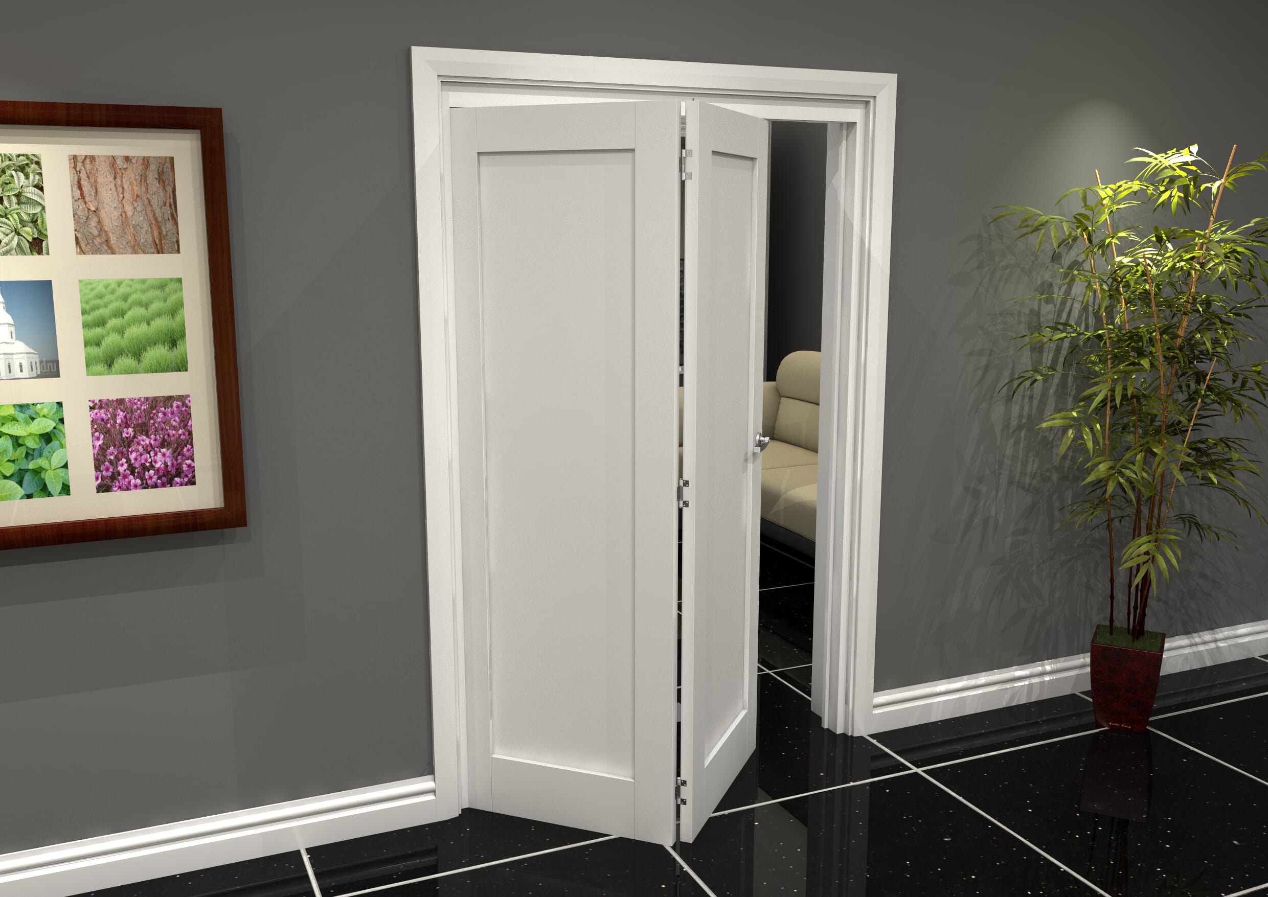 White Shaker 1 Panel 2 Door Roomfold Grande (2 + 0 x 686mm Doors)