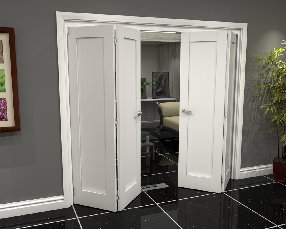 White Shaker 1 Panel 4 Door Roomfold Grande (2 + 2 x 610mm Doors)