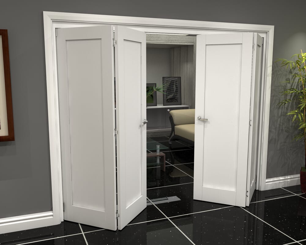 White Shaker 1 Panel 4 Door Roomfold Grande (2 + 2 x 686mm Doors)