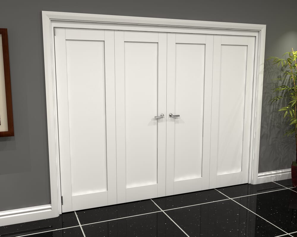 White Shaker 1 Panel 4 Door Roomfold Grande (2 + 2 x 686mm Doors)