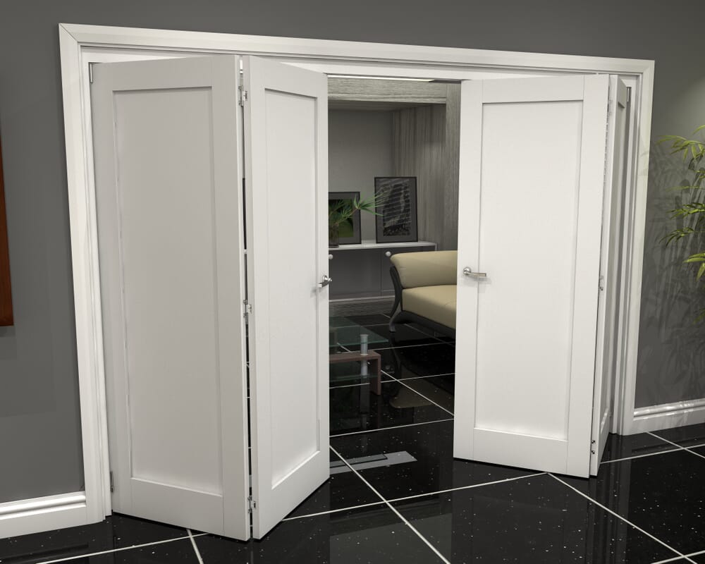 White Shaker 1 Panel 4 Door Roomfold Grande (2 + 2 x 762mm Doors)