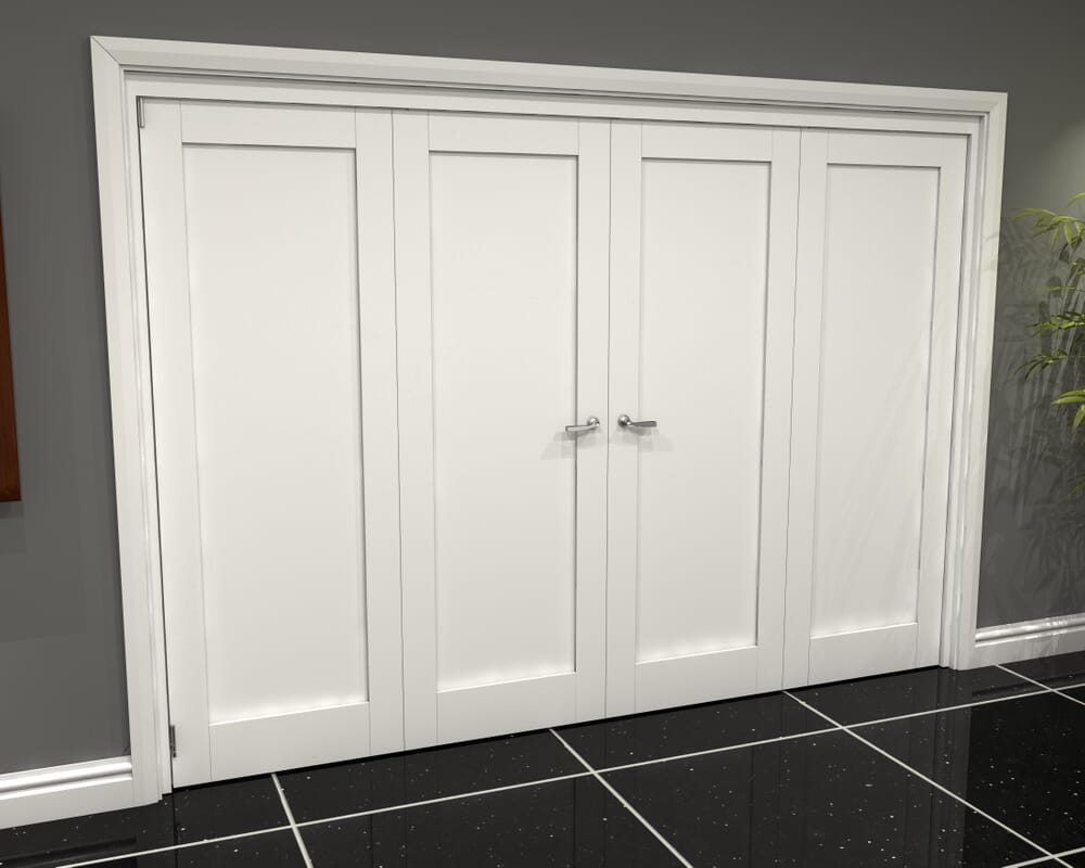 White Shaker 1 Panel 4 Door Roomfold Grande (2 + 2 x 762mm Doors)