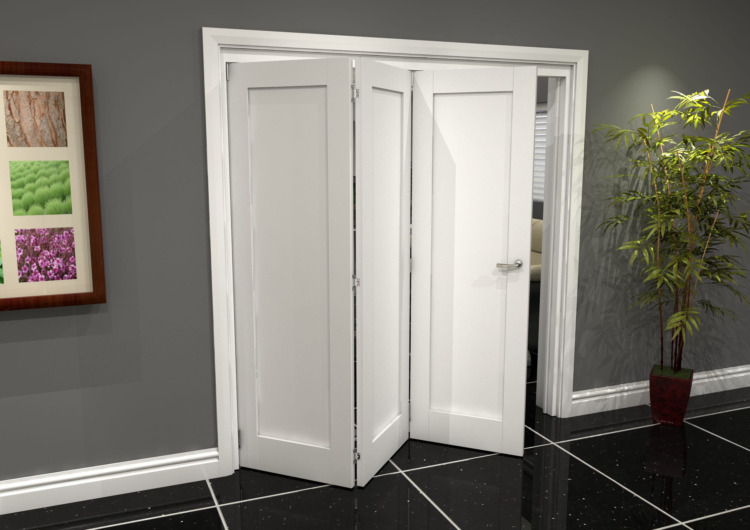 White Shaker 1 Panel 3 Door Roomfold Grande (3 + 0 x 610mm Doors)