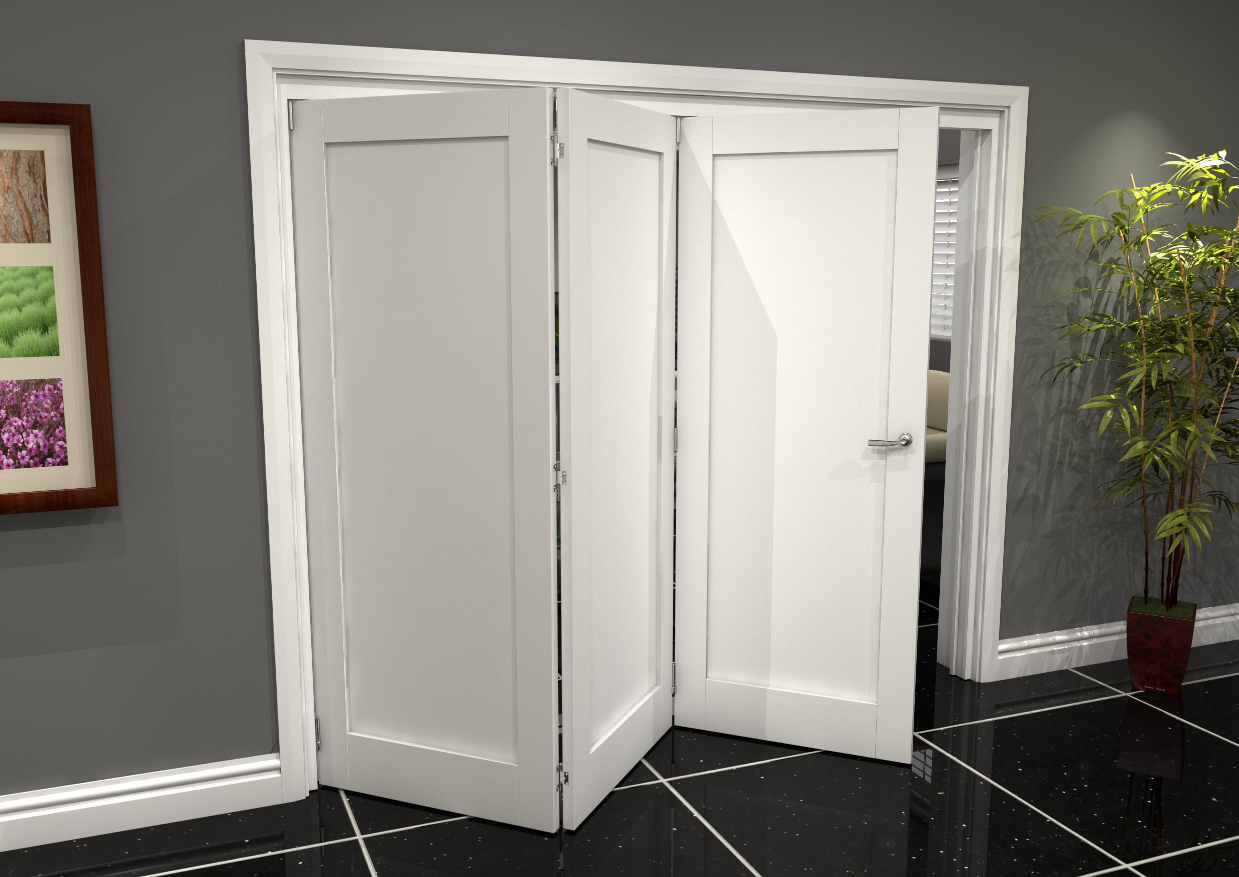 White Shaker 1 Panel 3 Door Roomfold Grande (3 + 0 x 762mm Doors)