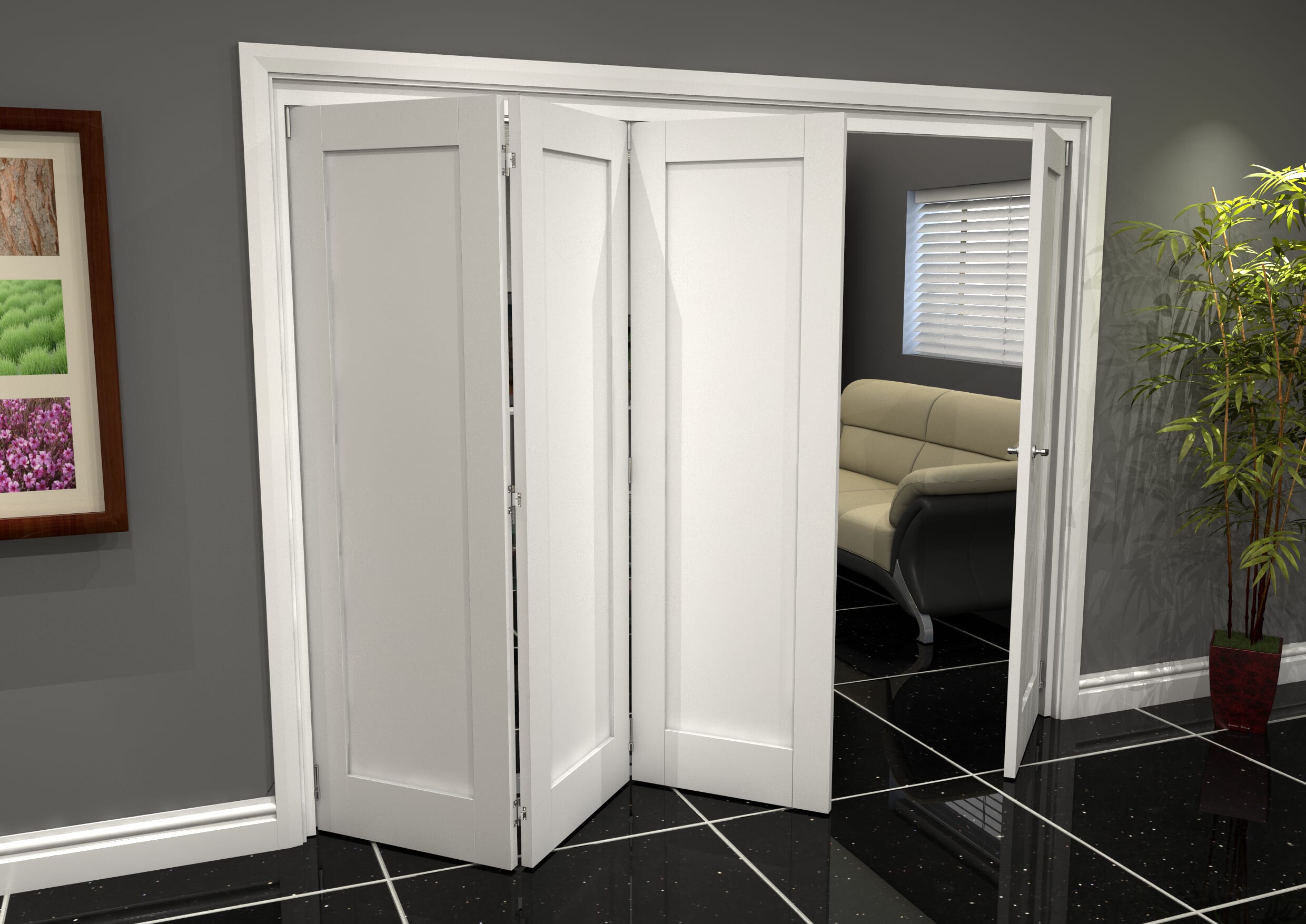 White Shaker 1 Panel 4 Door Roomfold Grande (3 + 1 x 686mm Doors)