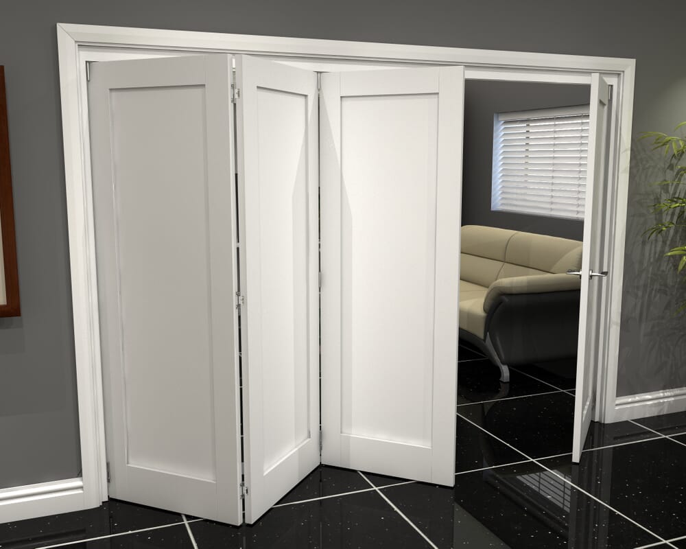 White Shaker 1 Panel 4 Door Roomfold Grande (3 + 1 x 762mm Doors)