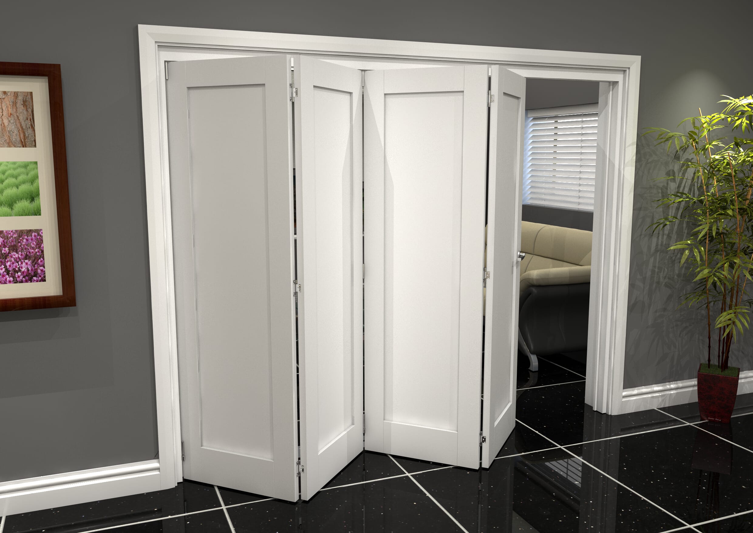 White Shaker 1 Panel 4 Door Roomfold Grande (4 + 0 x 686mm Doors)
