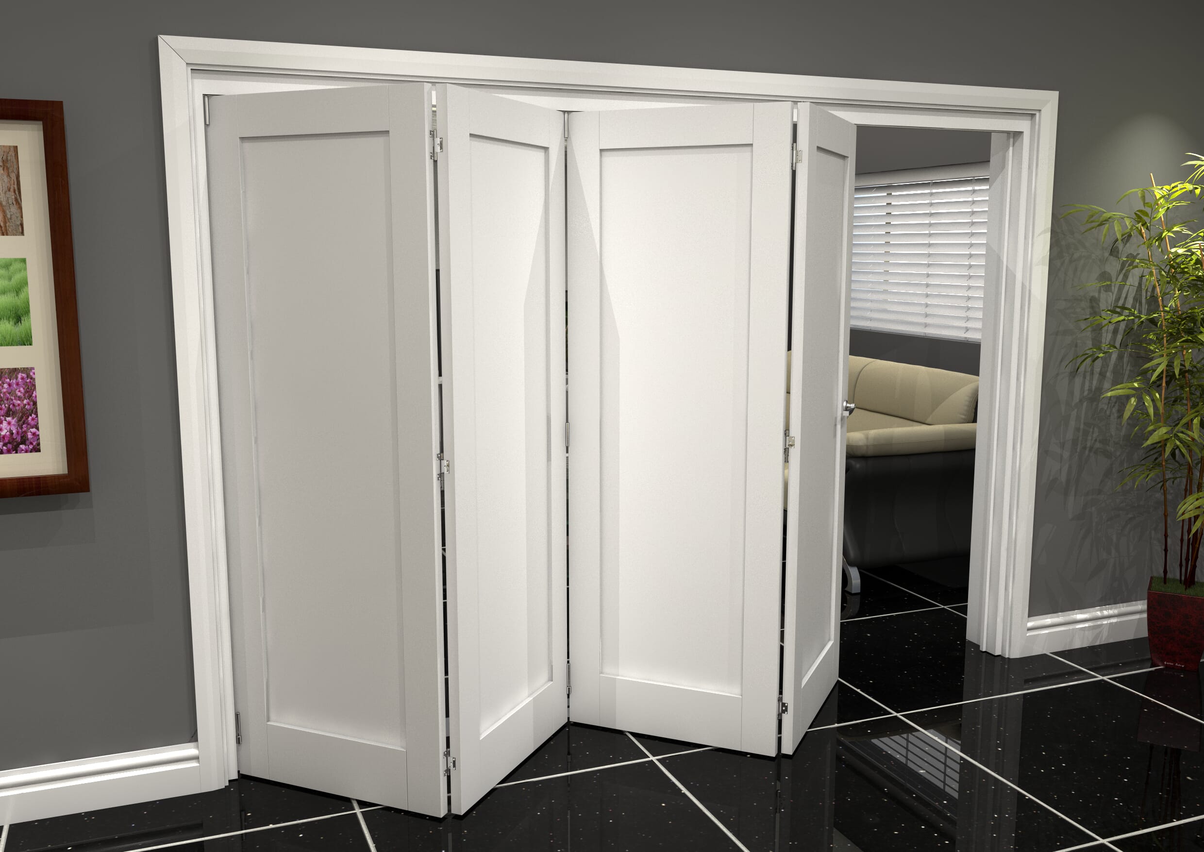 2060x3123x133mm (10ft) 4 Door White 1P Shaker Roomfold Grande Internal