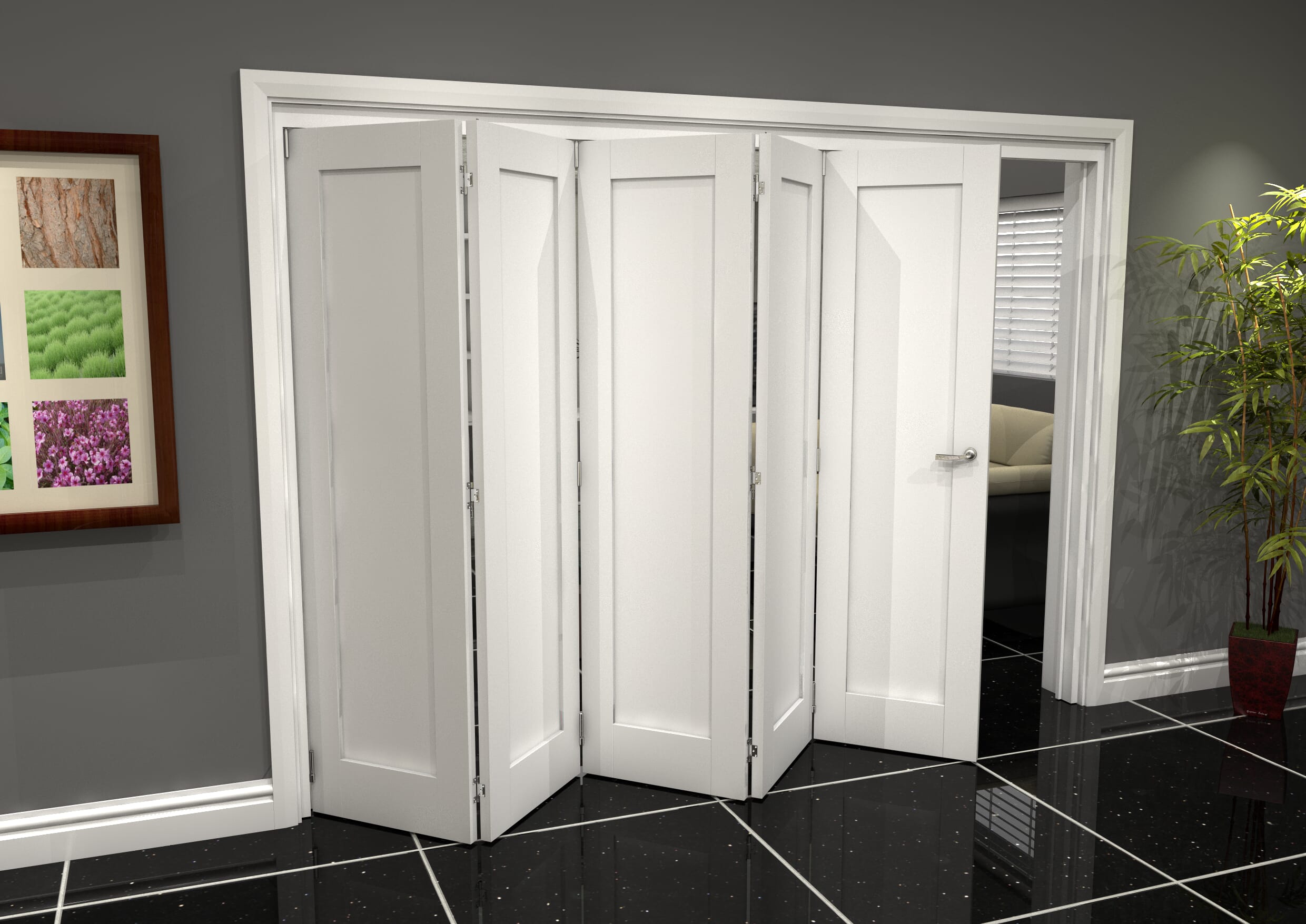 White Shaker 1 Panel 5 Door Roomfold Grande (5 + 0 x 610mm Doors)