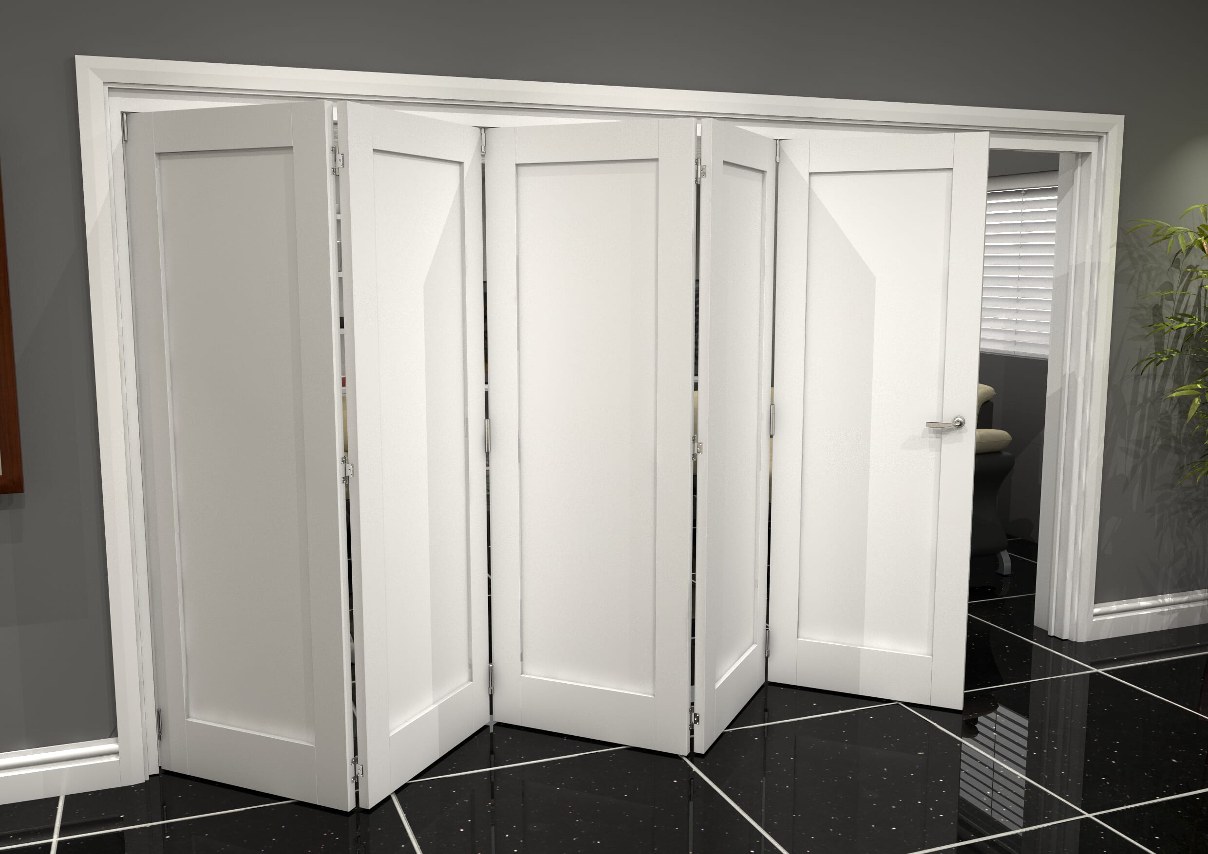 White Shaker 1 Panel 5 Door Roomfold Grande (5 + 0 x 762mm Doors)