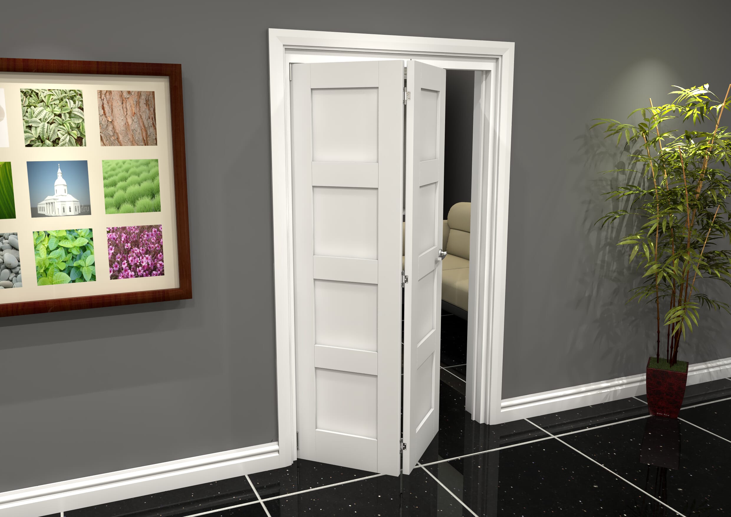 White Shaker 4 Panel 2 Door Roomfold Grande (2 + 0 x 610mm Doors)