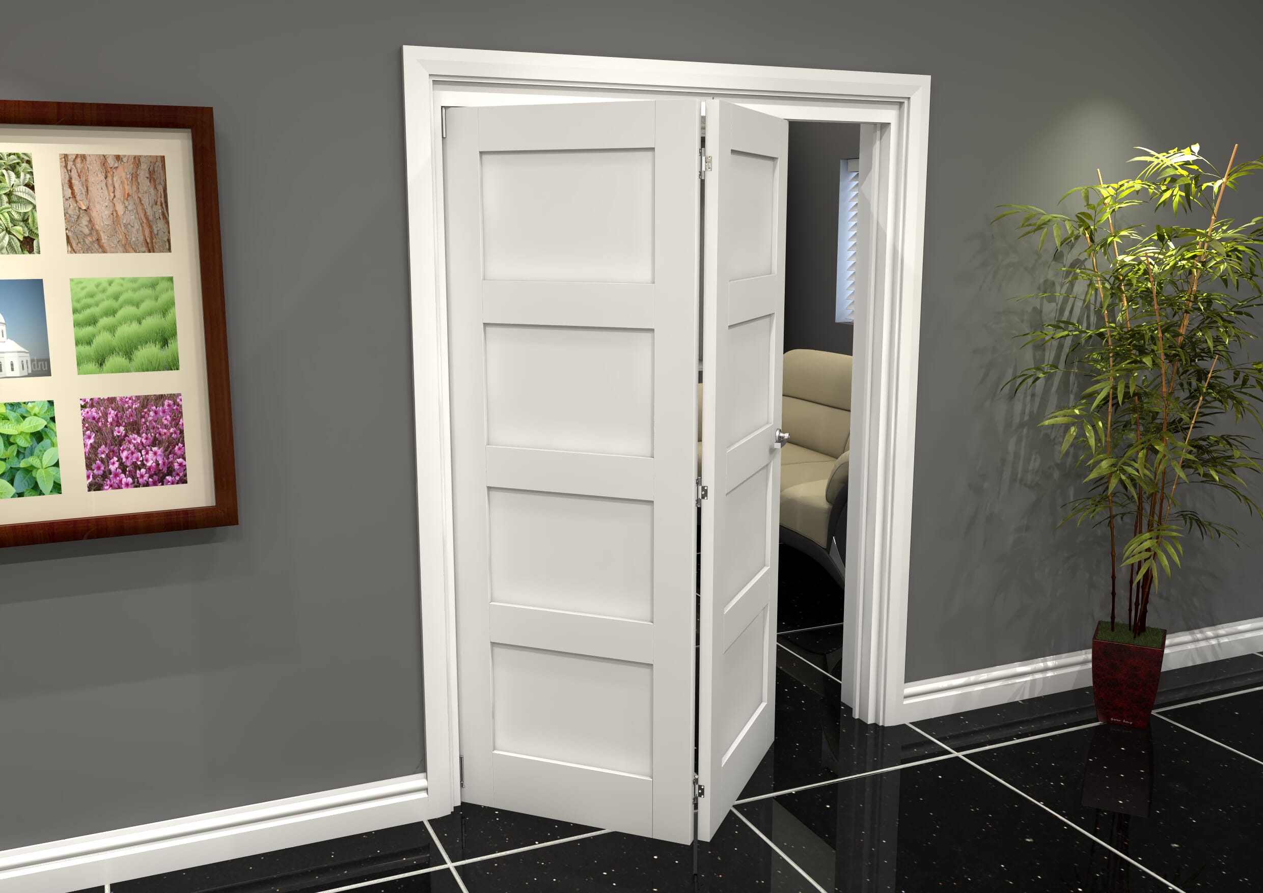 White Shaker 4 Panel 2 Door Roomfold Grande (2 + 0 x 762mm Doors)