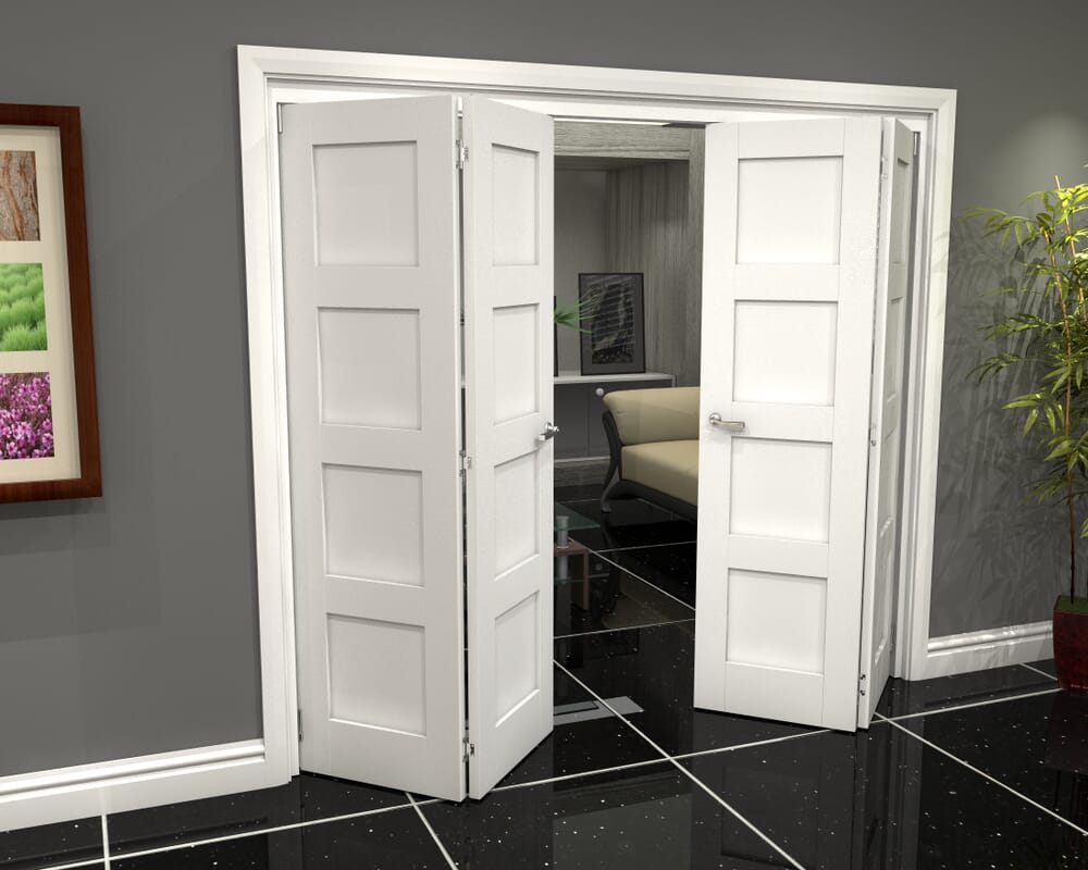White Shaker 4 Panel 4 Door Roomfold Grande (2 + 2 x 610mm Doors)