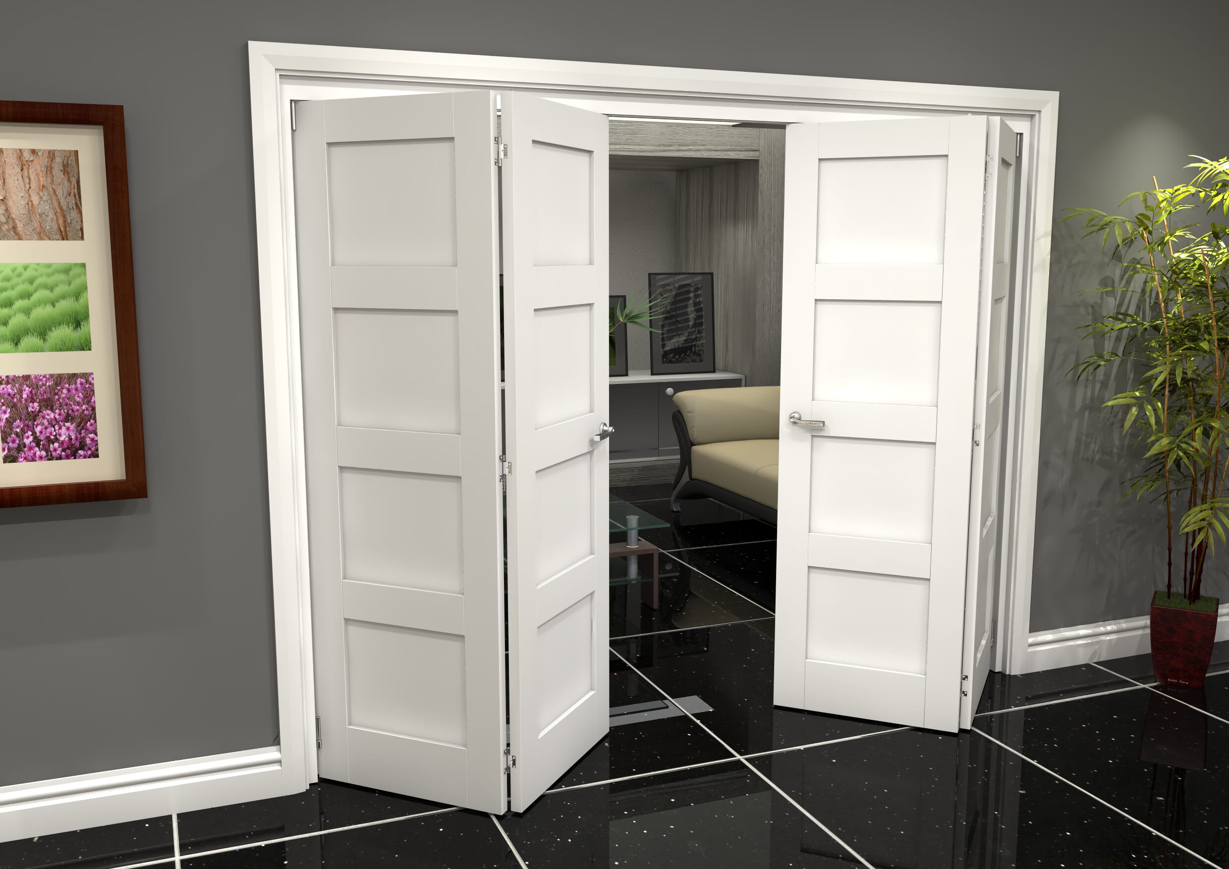 White Shaker 4 Panel 4 Door Roomfold Grande (2 + 2 x 686mm Doors) at ...