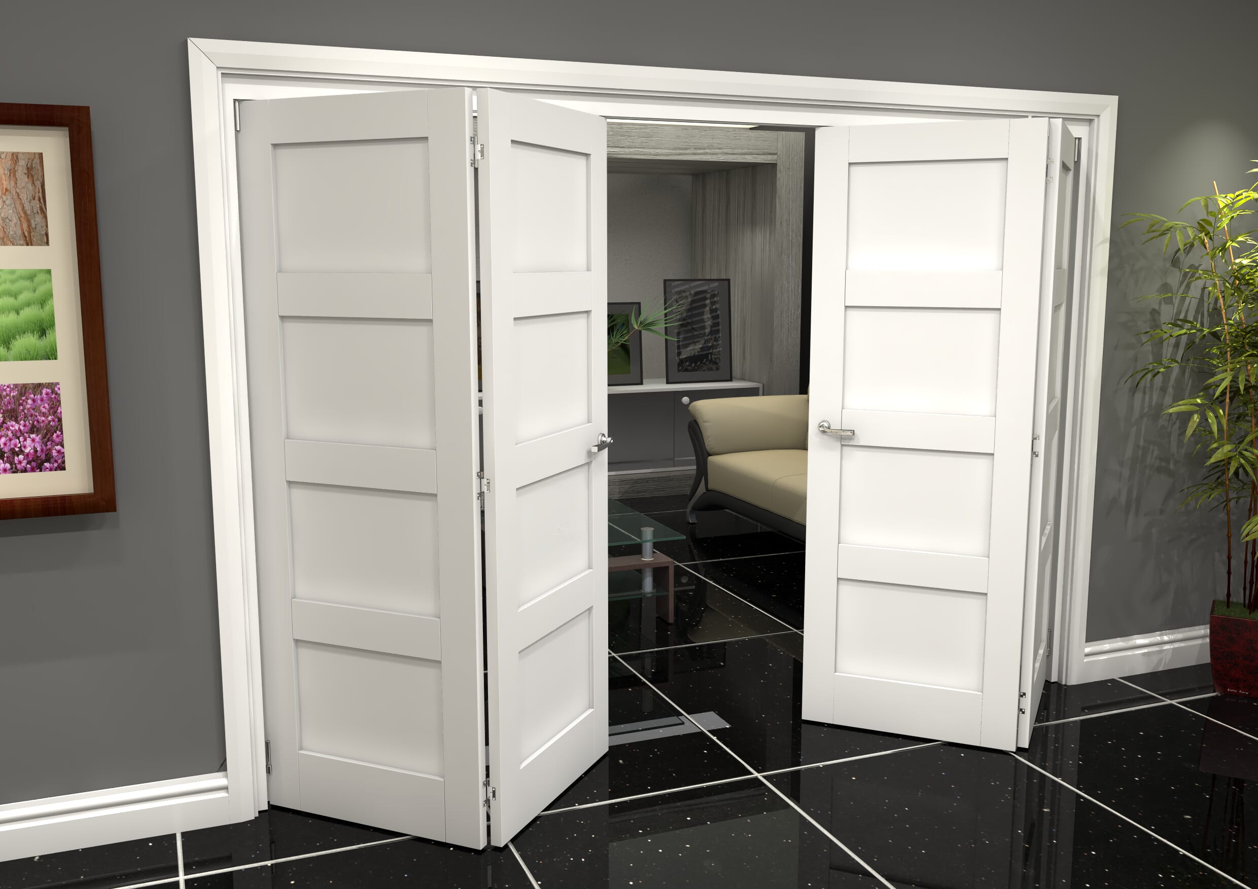 White Shaker 4 Panel 4 Door Roomfold Grande (2 + 2 x 762mm Doors)