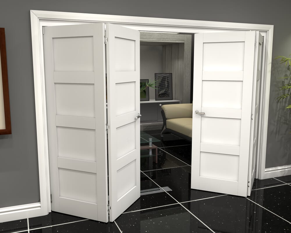 White Shaker 4 Panel 4 Door Roomfold Grande (2 + 2 x 762mm Doors)