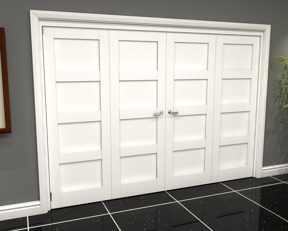 White Shaker 4 Panel 4 Door Roomfold Grande (2 + 2 x 762mm Doors)