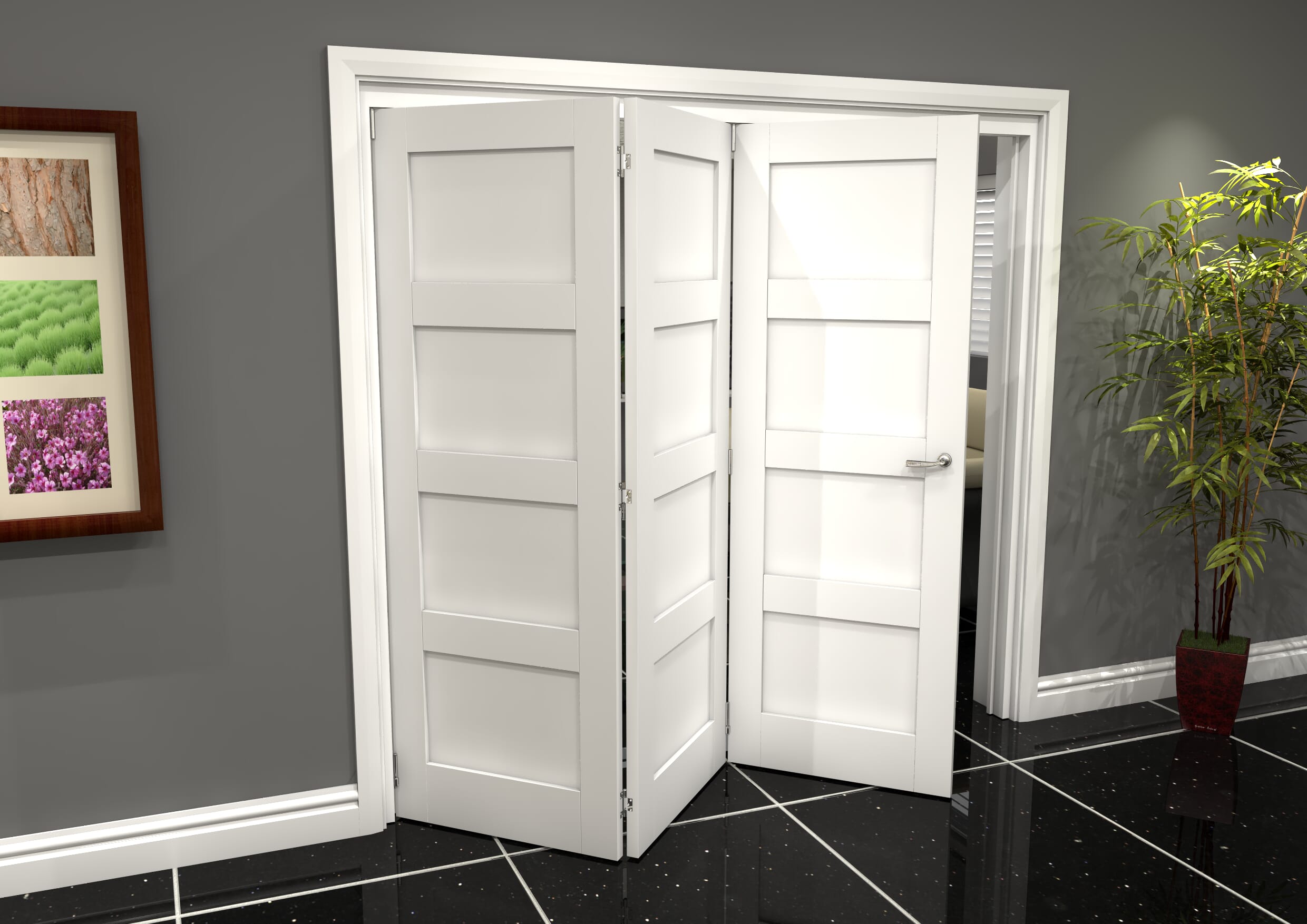 White Shaker 4 Panel 3 Door Roomfold Grande (3 + 0 X 686mm Doors) At ...