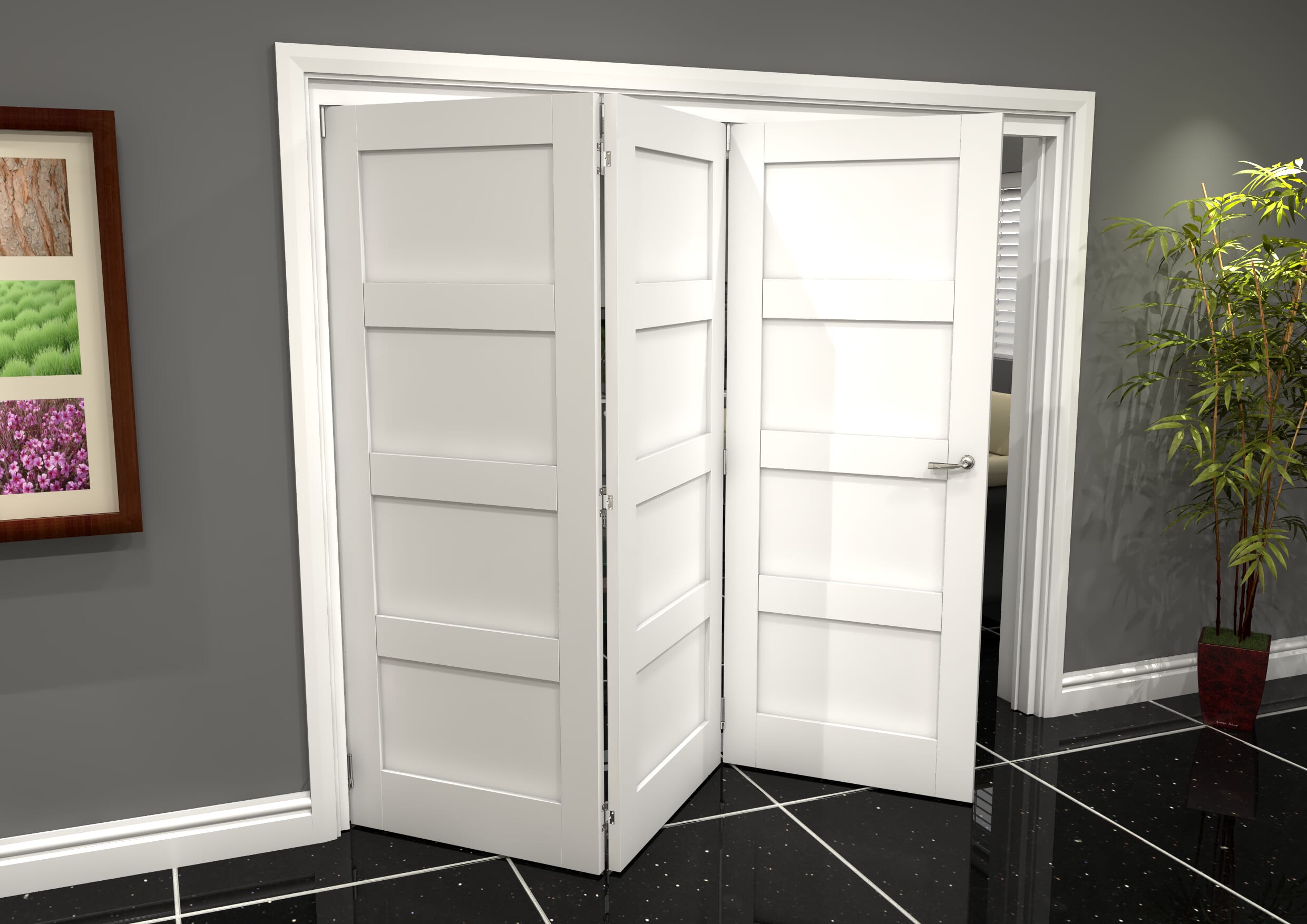 White Shaker 4 Panel 3 Door Roomfold Grande (3 + 0 x 762mm Doors)