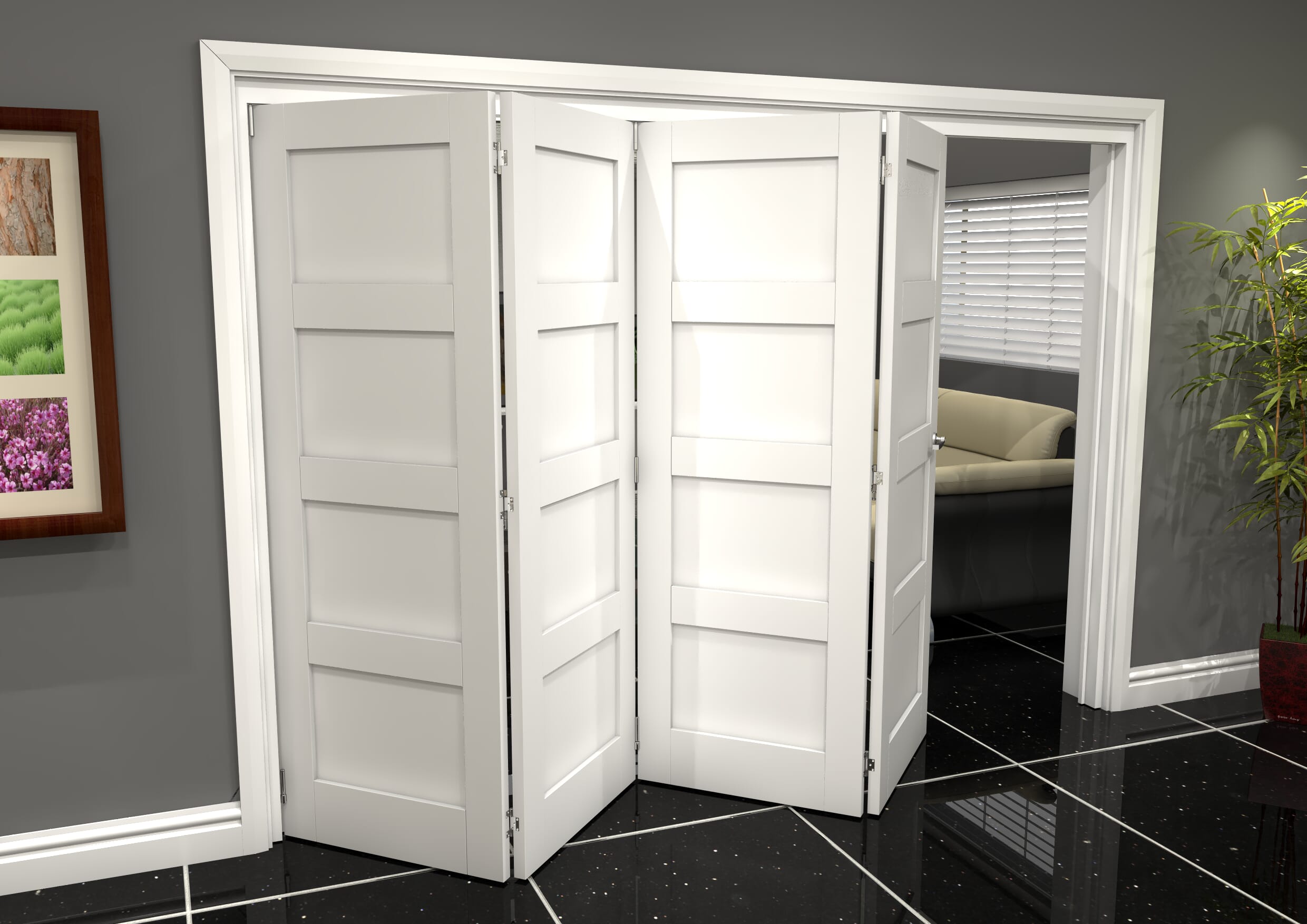 White Shaker 4 Panel 4 Door Roomfold Grande (4 + 0 x 762mm Doors)