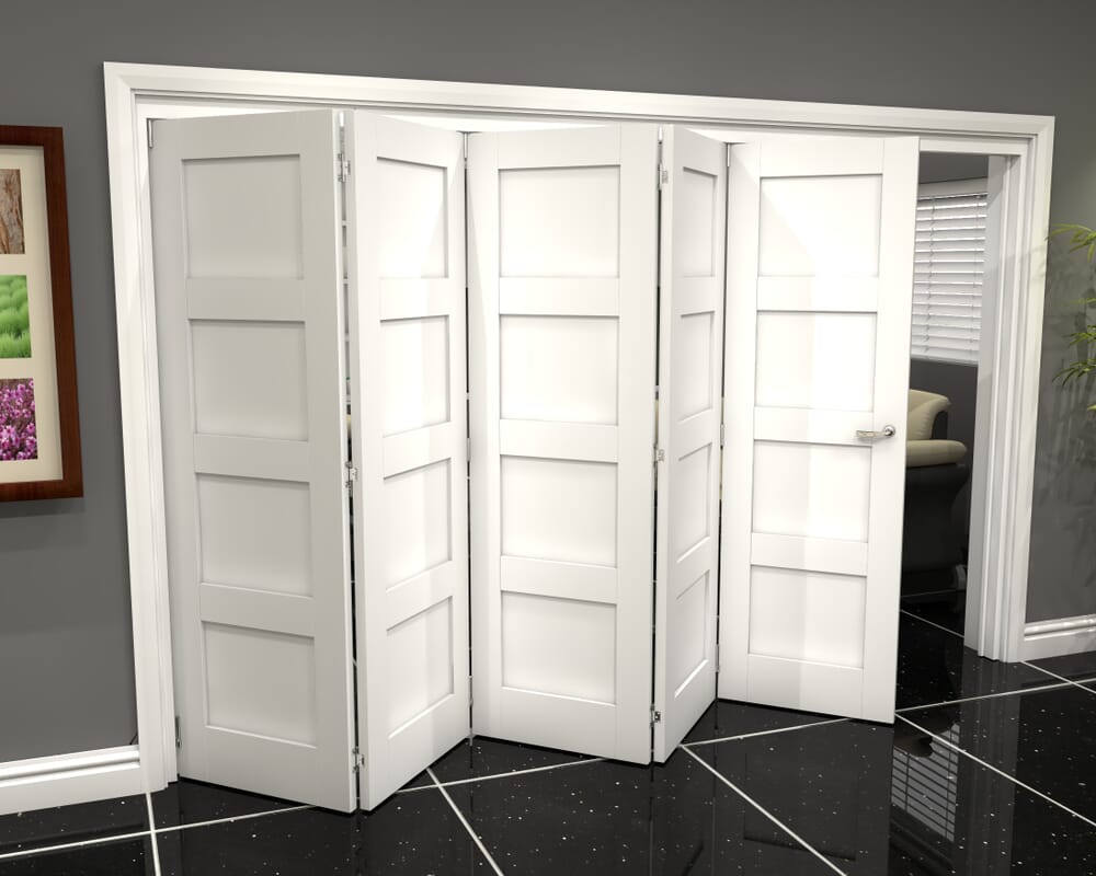 White Shaker 4 Panel 5 Door Roomfold Grande (5 + 0 x 686mm Doors)