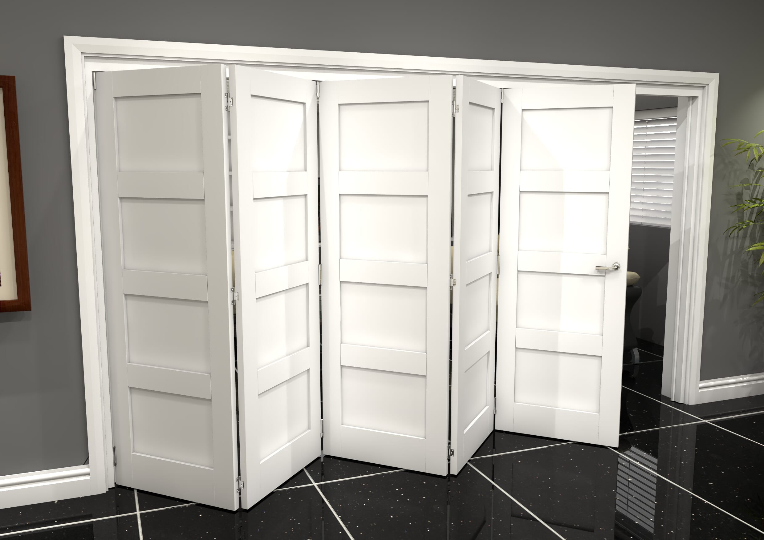 White Shaker 4 Panel 5 Door Roomfold Grande (5 + 0 x 762mm Doors)