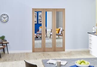 Slimline Glazed Oak Prefinished 3 Door Roomfold (3 x 15" Doors)