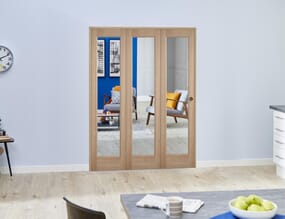 Slimline Glazed Oak Prefinished 3 Door Roomfold (3 x 419mm Doors)