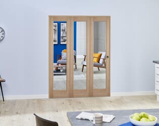 Slimline Glazed Oak Prefinished 3 Door Roomfold (3 x 18" Doors)