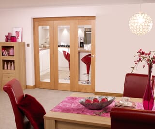 Prefinished Oak Pattern 10 Roomfold Internal Bifold Doors with Clear Glass