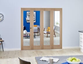 Slimline Glazed Oak Prefinished 4 Door Roomfold (4 x 15" Doors)