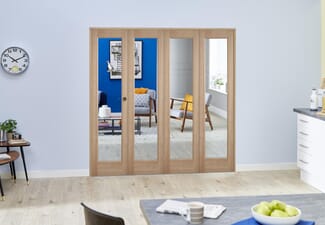 Slimline Glazed Oak Prefinished 4 Door Roomfold (4 x 15" Doors)